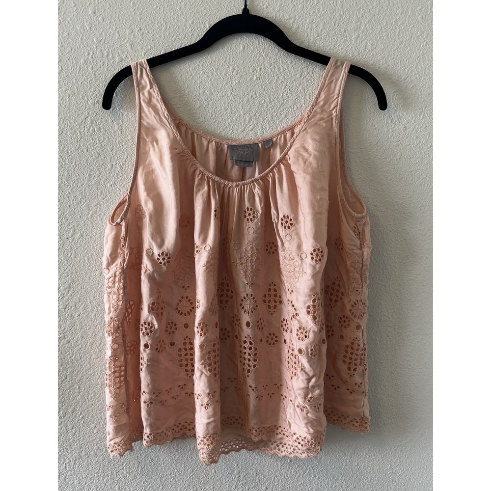 Anthropologie Vanessa Virginia Top Size 4 Sadie Peach Eyelet Swing Boho Cottage